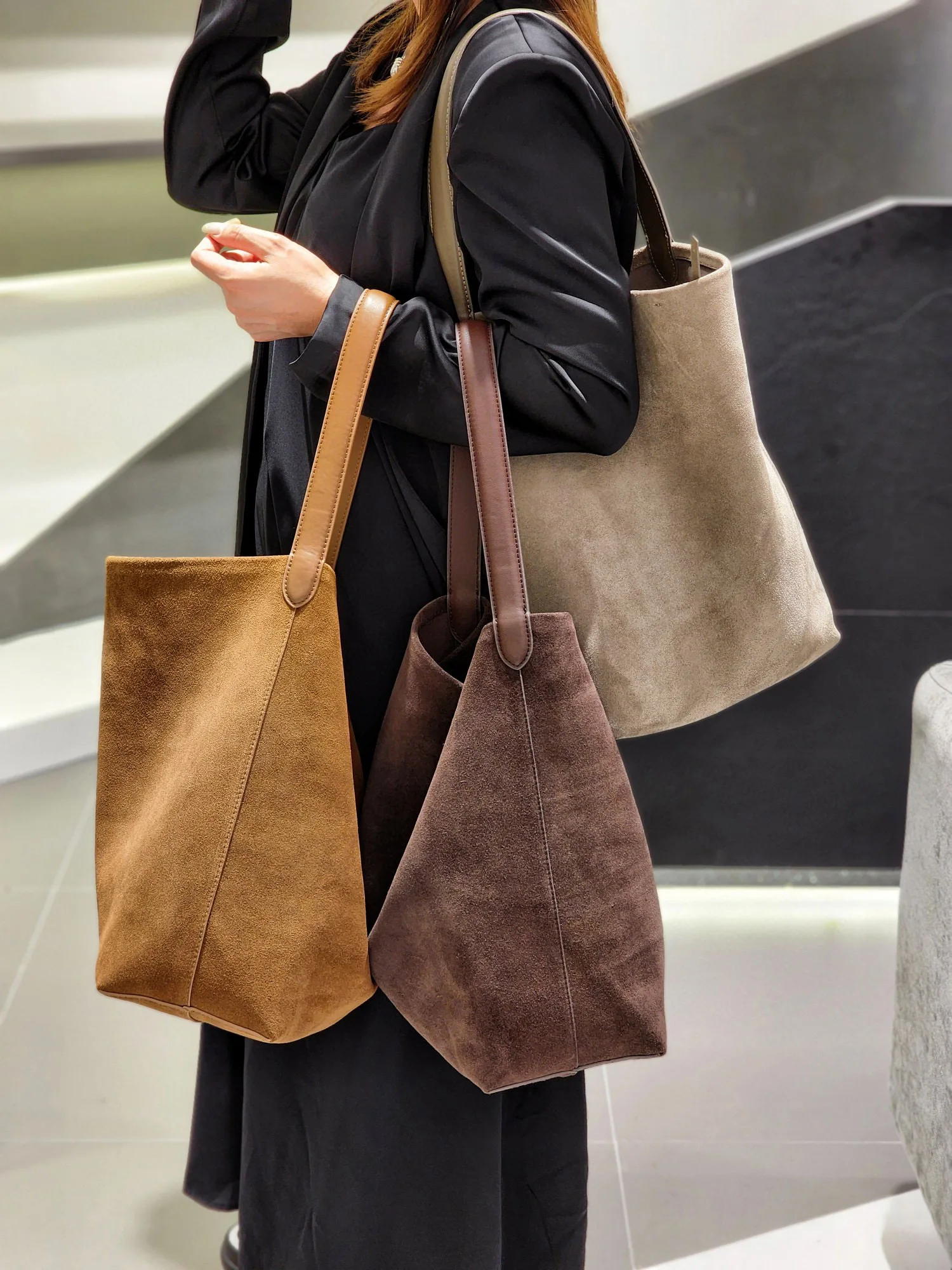 Original Designer Marke Wildleder Tote Eimer Tasche Anti Samt Leder Große Kapazität Flip Pelz Schulter Taschen für Frauen – Detail 1