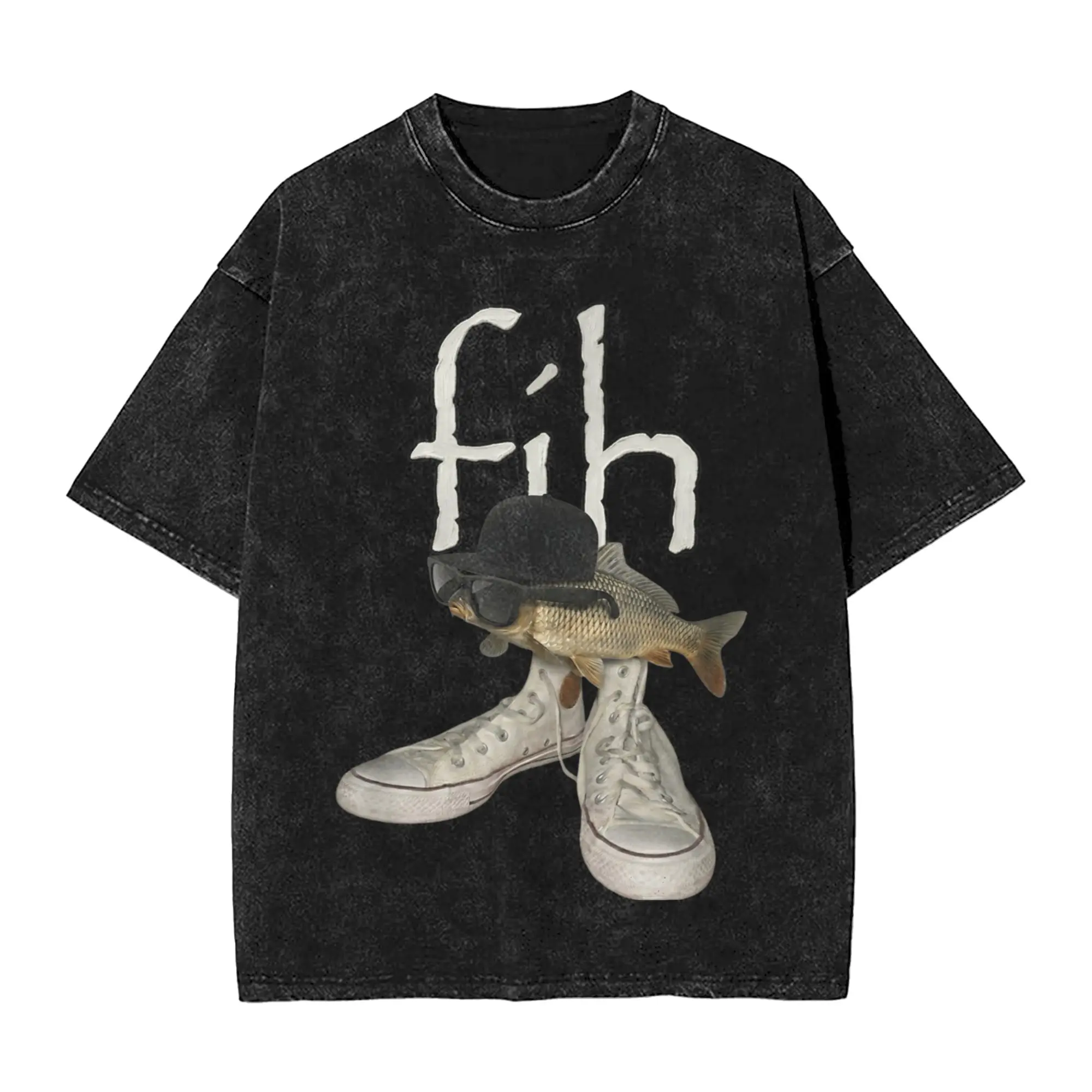Fish Funny Misspelled Fish Shoes Meme Fih Calling Humor T-Shirt Summer Street Style T-Shirts Cotton Hip Hop Tshirt For Couple