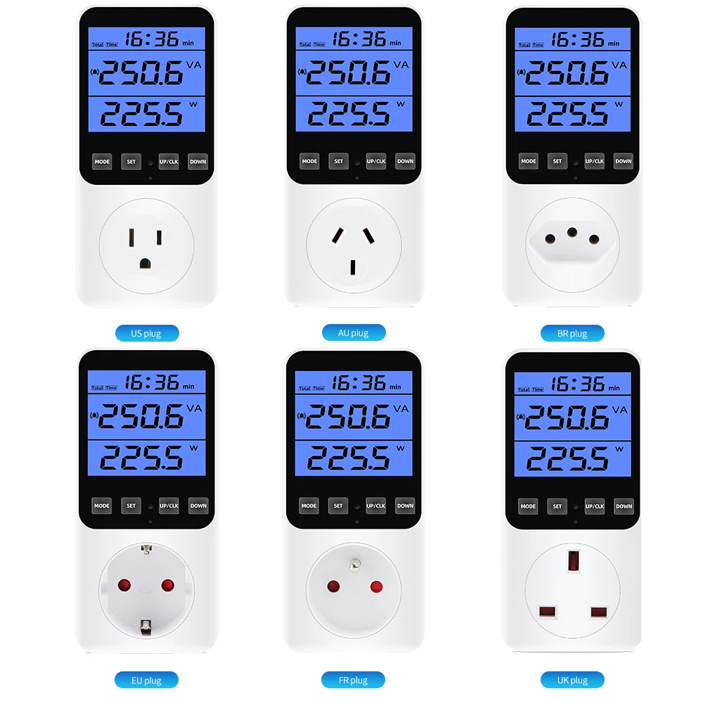 Imagem -05 - Digital Wattmeter Medidor de Consumo Elétrico Voltímetro de Potência Testador de Energia Analisador de Soquete eu us fr br ac 230v