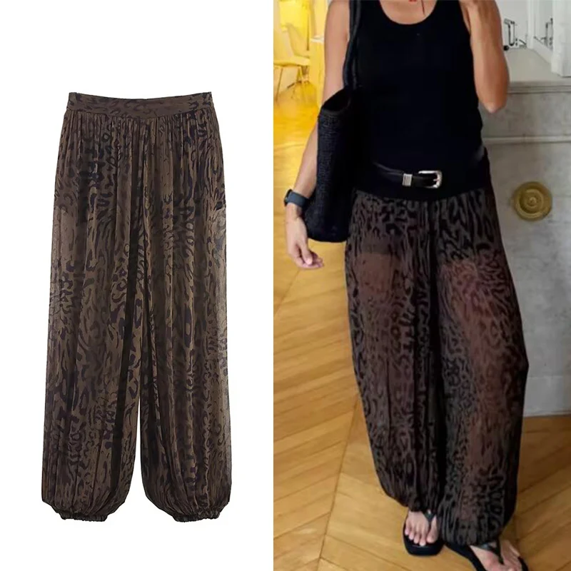 Vintage Leopard Pants Oversize New Y2k Women Casual Loose Wide Leg Trousers Retro Teen Straight Trousers Hiphop Streetwear Brand