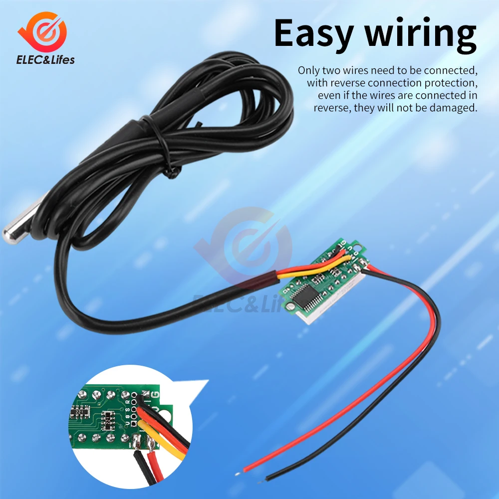 0.28 بوصة درجة الحرارة LED ميزان الحرارة الرقمي NTC مسبار مقاوم للماء-50 ~ 125 ℃   ميزان حرارة رقمي عالي الدقة تيار مستمر 4 ~ 28 فولت
