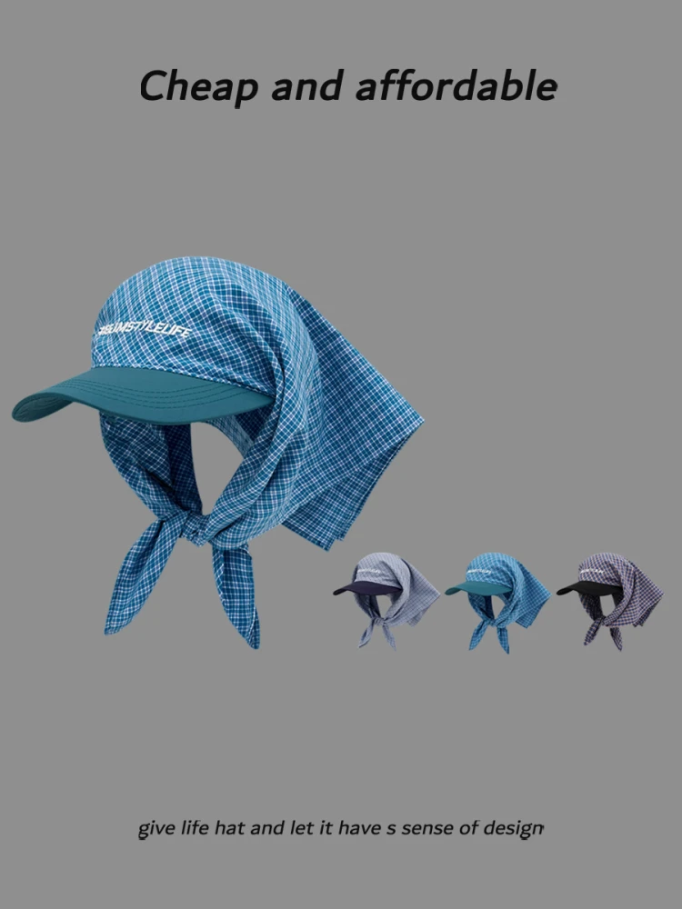 

Plaid strap headscarf hat women spring and summer travel fashion versatile niche show face small cap