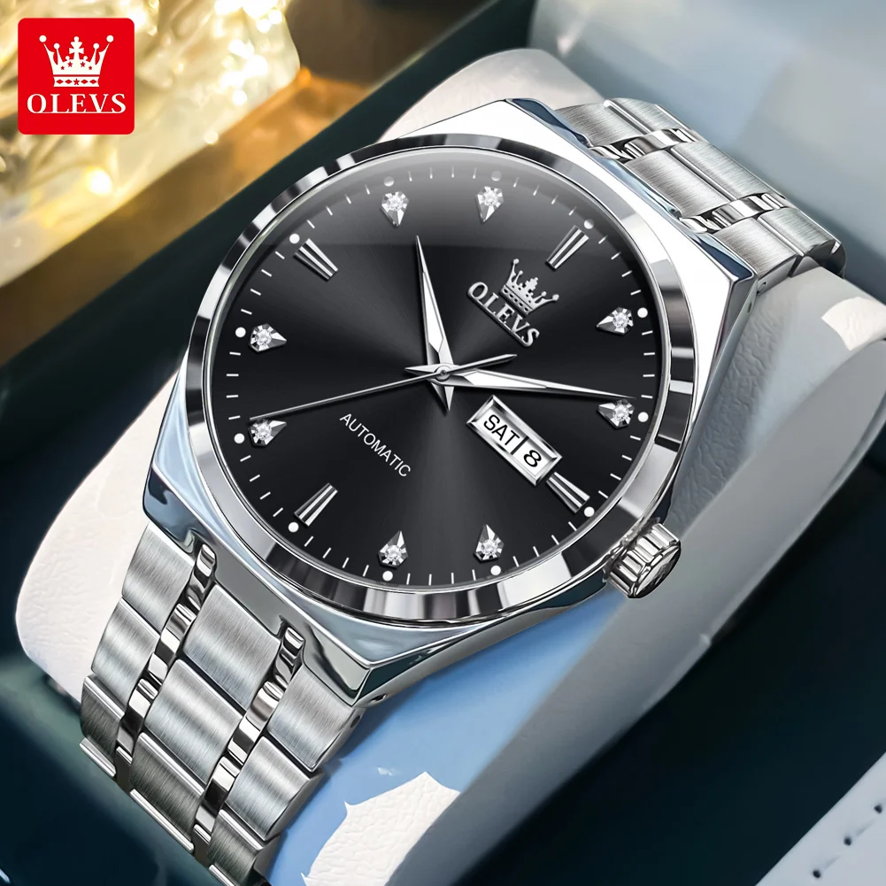

OLEVS 9811 Business Mens Watch Automatic Movement Mechanical Watches Dual Calendar Display HD Luminous Waterproof Man Wristwatch