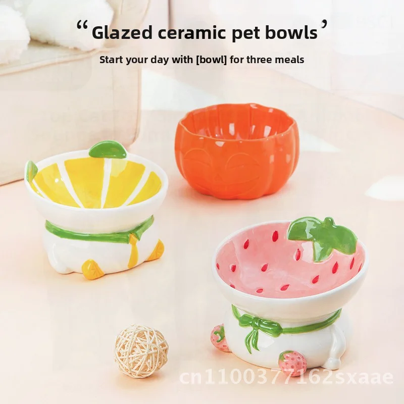 وعاء قطة من السيراميك مع حماية للرقبة، تصميم فم مائل لدعم العمود الفقري العنقي، وعاء كلب عالي القدم، مستلزمات الحيوانات الأليفة