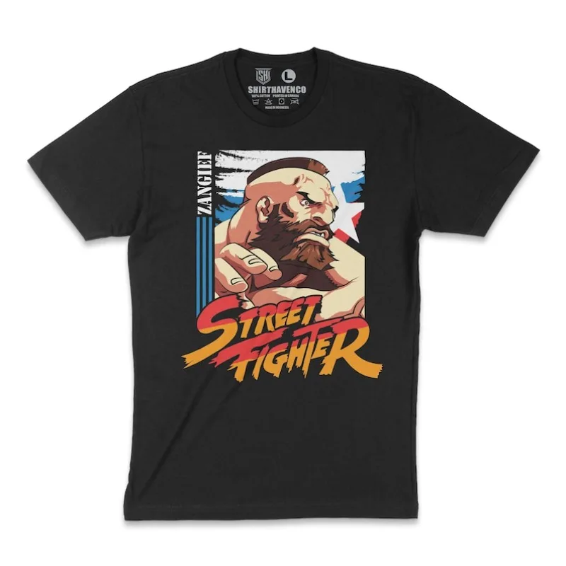 00012724 # Camiseta A-Zangief, camiseta de combate callejero, camiseta Retro para juegos, camiseta gráfica Capcom Muscle Fighter, camiseta Arcade Wrestler Gamer Gif de los años 90