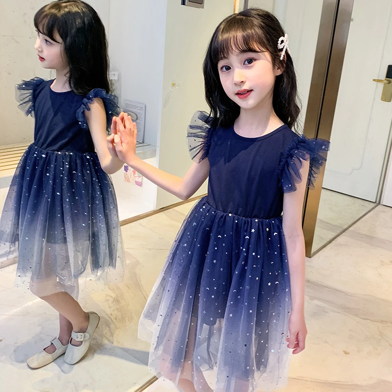 LJMOFA Summer Girl Dresses Princess Star Sleeveless Tulle Tutu Dress For 4-8Y Kids Birthday Party Shaggy Dress 유아 원피스 D229