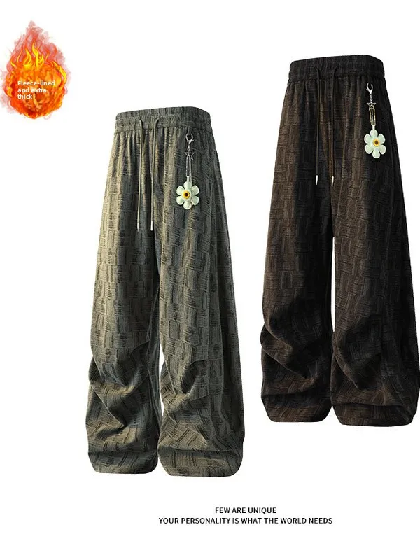 

Corduroy Men's Pants American Sle Plaid Splicing Drape Fold Lazy Loose Casual Sports Trousers Autumn Winter Straight Leg Pants