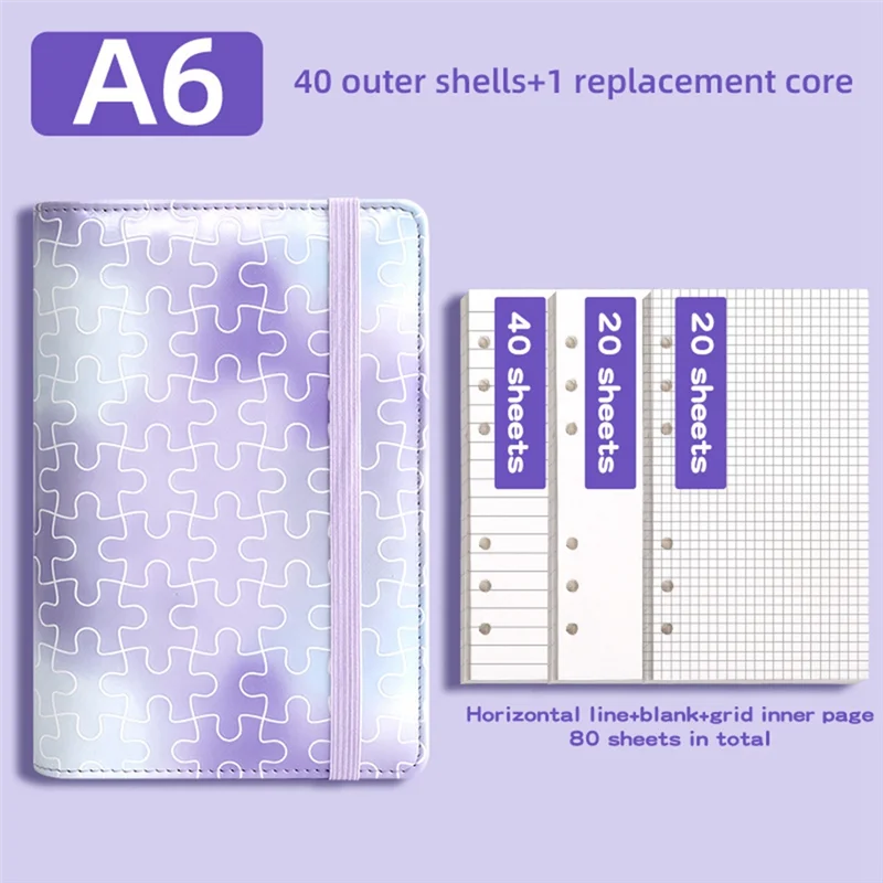 E-Easy To Use-A6 6 Ring Budget Binder, Notebook Binder Cover , Loose Leaf Personal Planner Binder With Magnetic Buckle Closure P