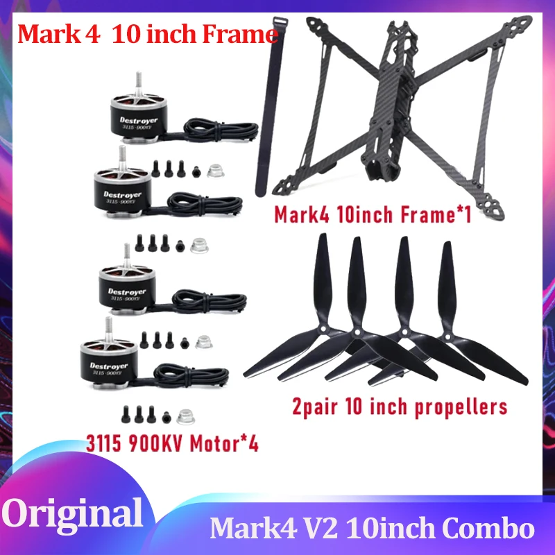 Mark4 V2 10inch FPV Frame 3115 900KV Motor Combo F405 V3S FC 60A 4in1 ESC 10inchPropeller 915MHz for RC FPV Freestyle Drone