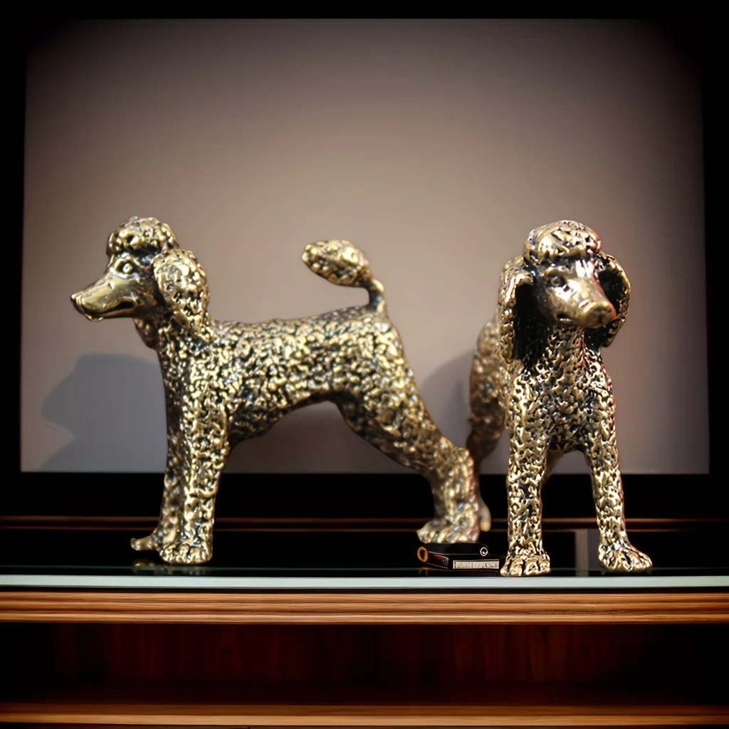 1/2pcs Classic fluffy poodle brass animal ornament, beautifully carved, warm home and office decoration