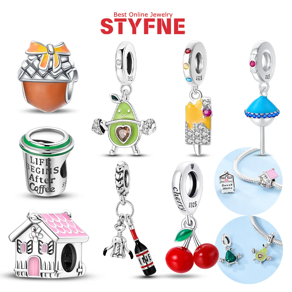 

Серебряные шармы 925 пробы: мороженое, красное вино, вишня, авокадо. Подвески-бусины для браслетов DIY. Идеальный подарок для женщин. Изготовление ювелирных изделий.