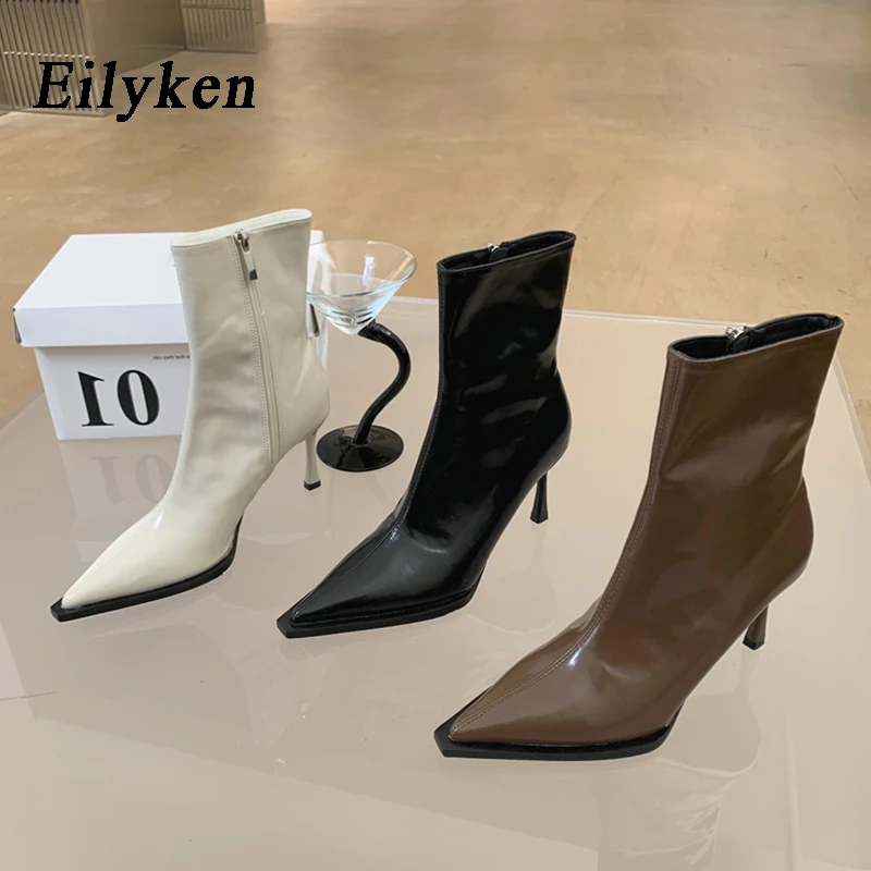 Eilyken Fashion Design Cozy Soft Leather Women Ankle Boots Pointed Toe Short Booties Sexy Stripper High Heels Shoes