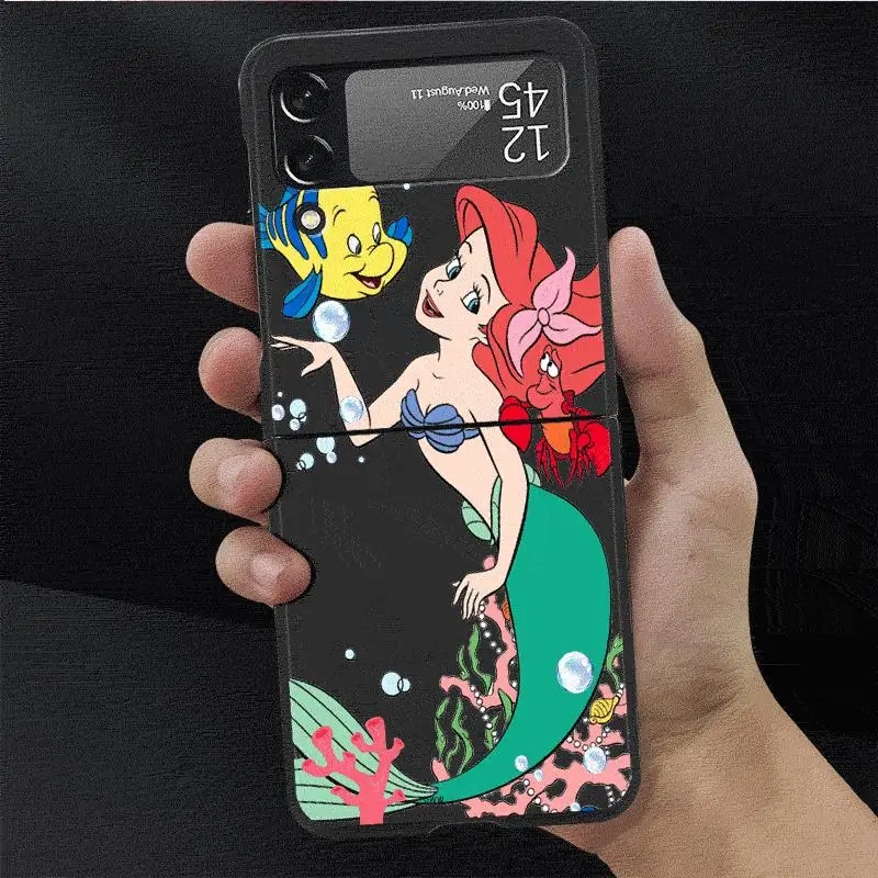 Disney Little Mermaid Ariel Case for Samsung Galaxy Z Flip 4 3 5 5G Flip Shockproof 6.7 Inches Black Hard PC ZFlip 4 Phone Cover