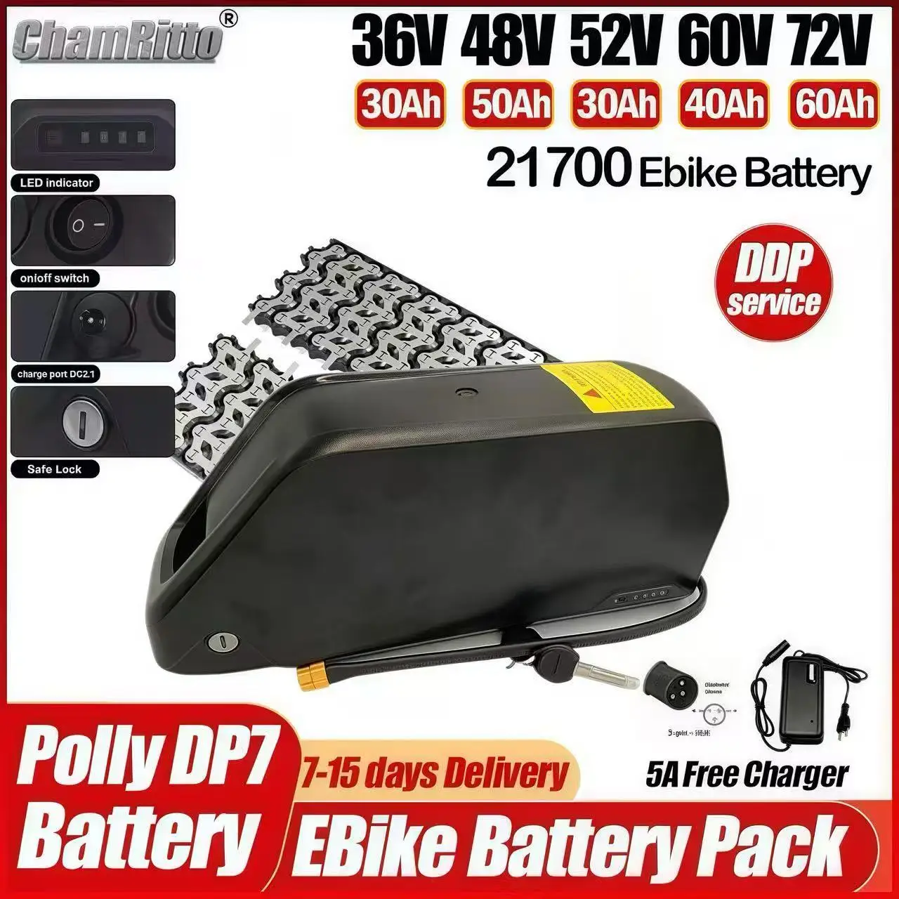 

72V Electric Bicycle Battery 3000W E bike Down tube 36v 48v 52v battery 25 30 40ah 50Ah 1000w Lithium lion Battery 60v 2000W kit