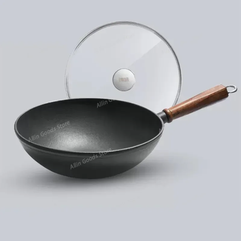 Solid Taste Cast Iron Skillet for Induction & Gas Stove, Enamel Coated Frying Pan, Vintage Style Cooking Pot Non-stick Cookware