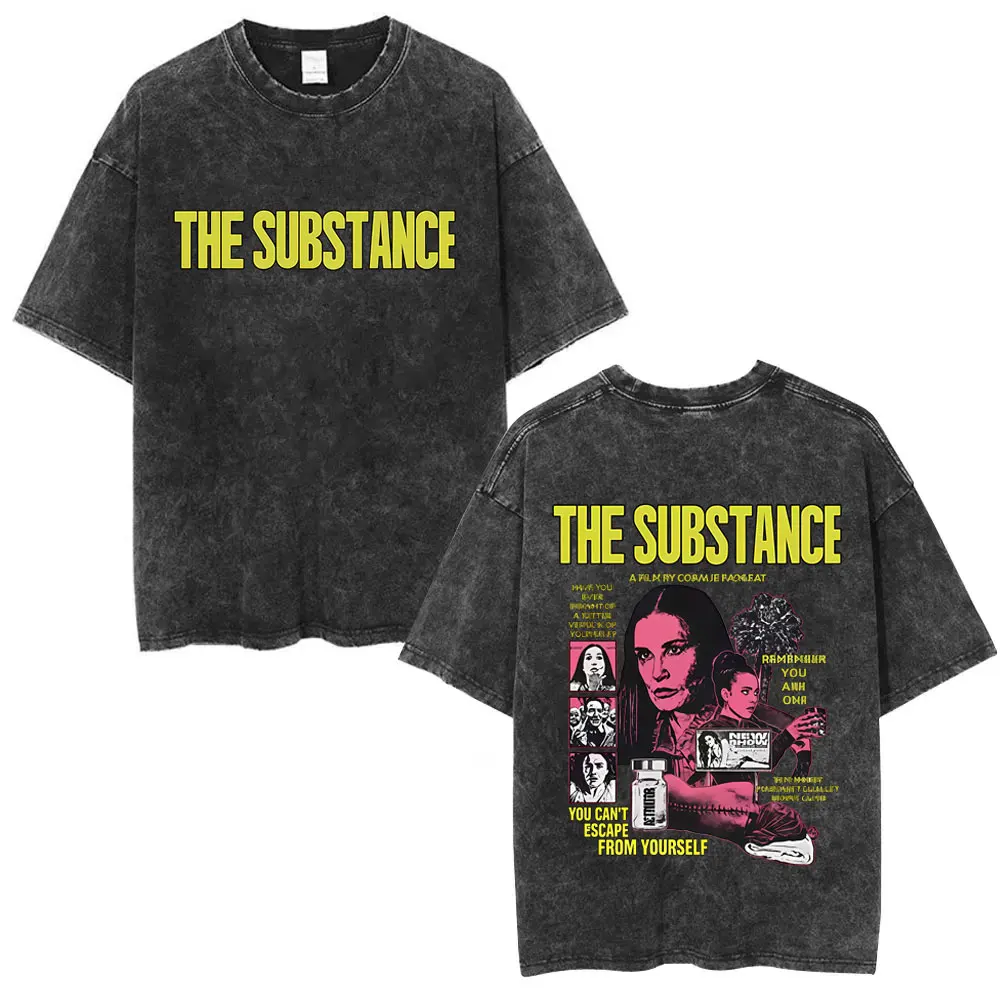 Washed Vintage Horror Movie The Substance Graphic T-shirt Men Women Gothic Rock Oversized T Shirts Men's 100% Cotton T-shirts