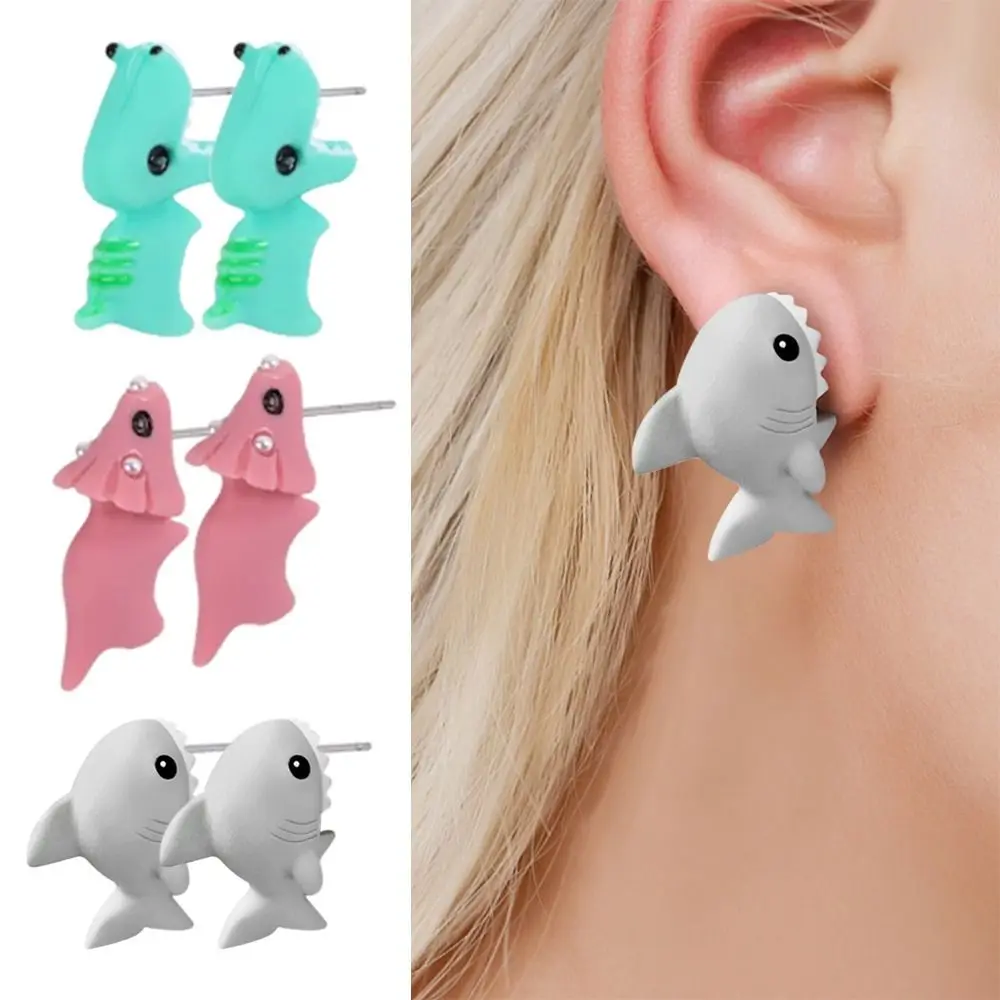 Trendy Metal Cartoon Animal Biting Stud Earrings Hippo Dog Whale Dinosaur Bite Earring Little Dog Earrings Women