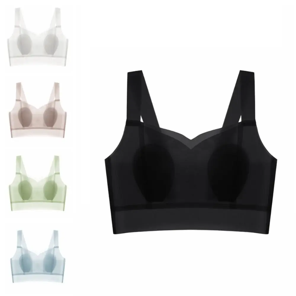 Einfacher, ultradünner, kabelloser, tiefer V-BH, große Körbchen, geraffte Brüste, nahtloser BH für Frauen, Eisseide, Dessous, Push-Up-BHs, Geschenke