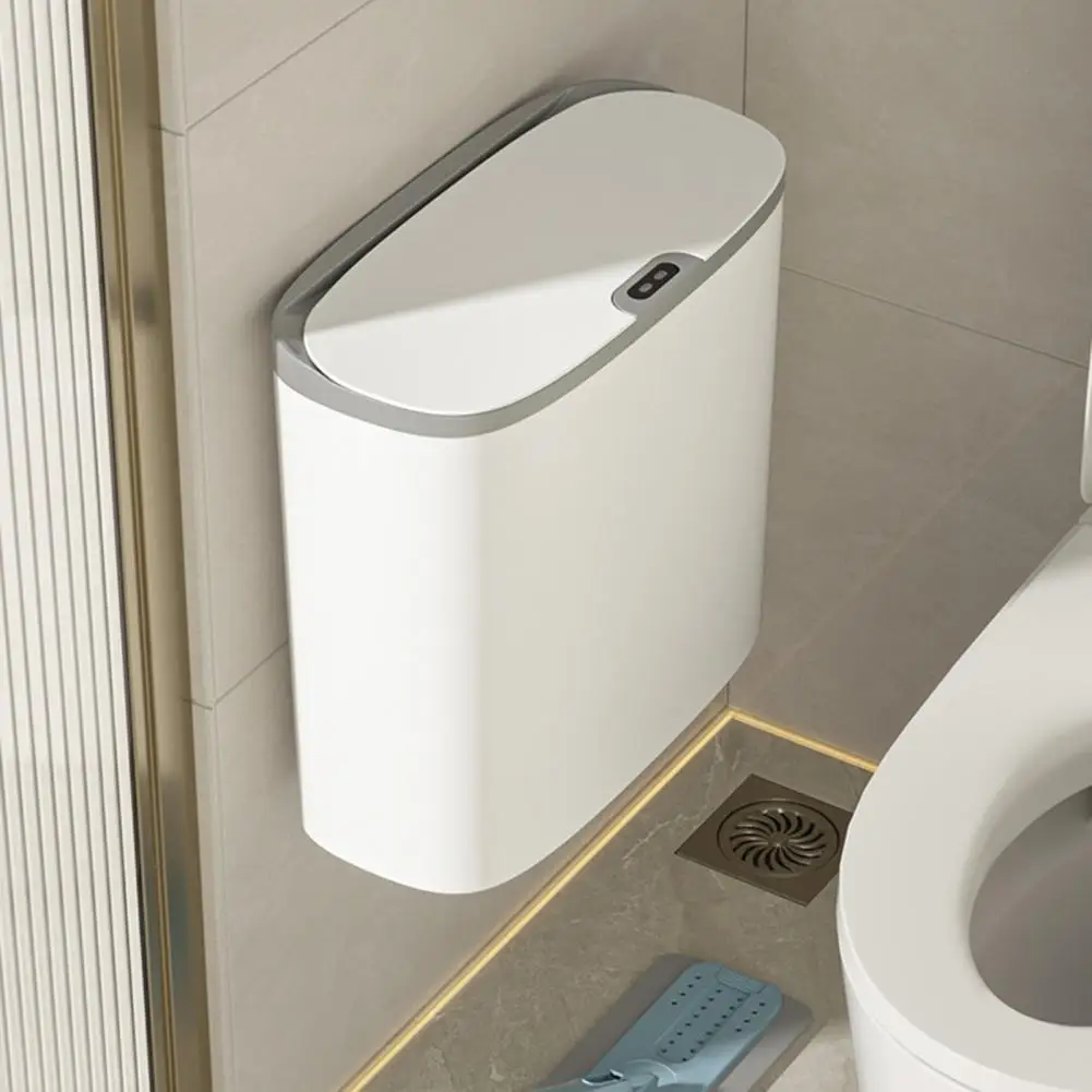 Motion Sensor Trash Can Wall Mounted Narrow Gap Garbage Bin with Automatic Open Lid Hands Free Trash Bin for Kitchen Bathroom