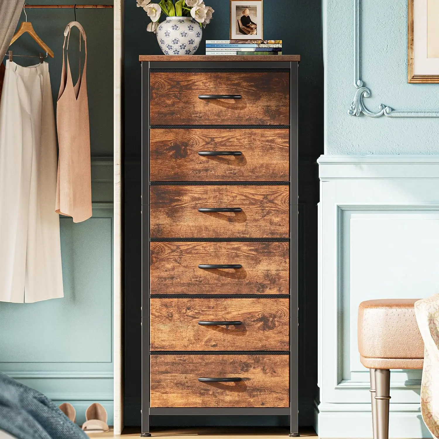 43.3 Inch Tall Dresse for Bedroom, 6 Drawer Dresser & Chests of Drawers, Fabric Dresser for Closet, Bedroom, Night Stand, End