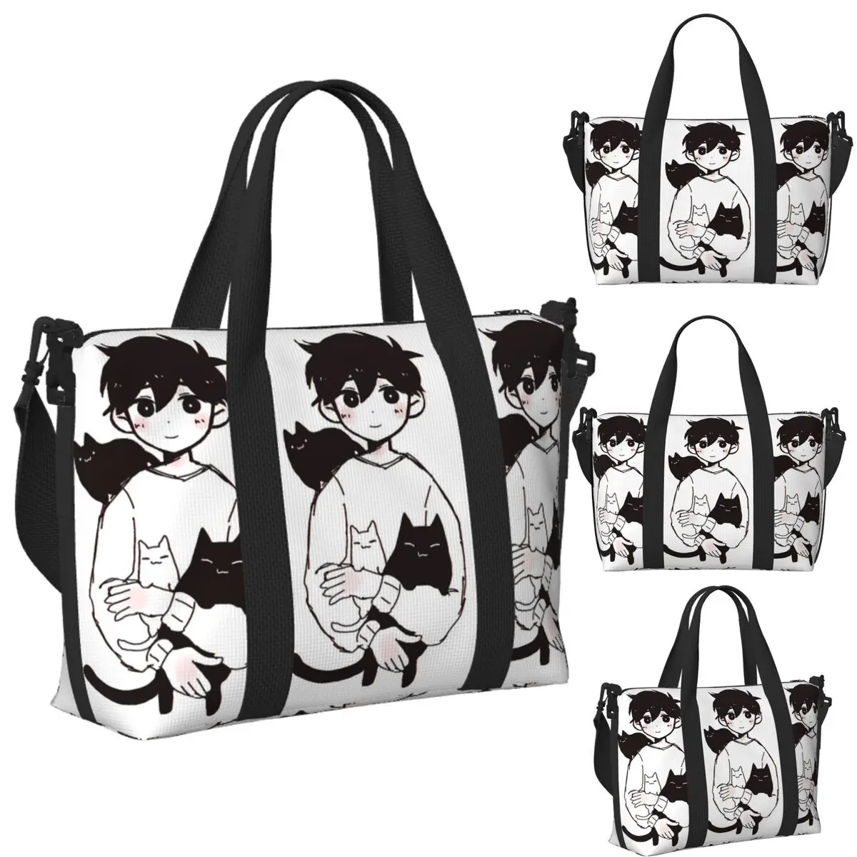 

Custom Omori Sunny And Mewo Beach Travel Bag Large Capacity Tote Bags for Gym Yoga Women Shopping Duffle Shoulder Bag