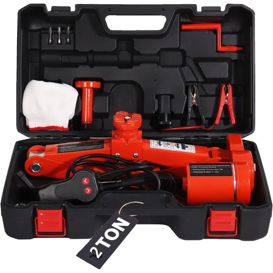 Electric Car Jack 2 Ton 12V Car Scissor Jack for Car Sedan and SUV Portable Electric Jack for Tire Replacement Red