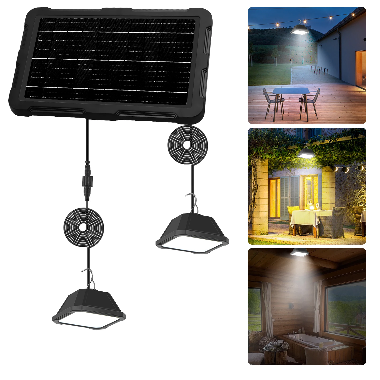 2-Flammen-Solarlampe für den Innenbereich, tragbar, 6000 mAh, Solar-Pendelleuchte mit USB-Ladefunktion für Garten, Terrasse, Notbeleuchtung