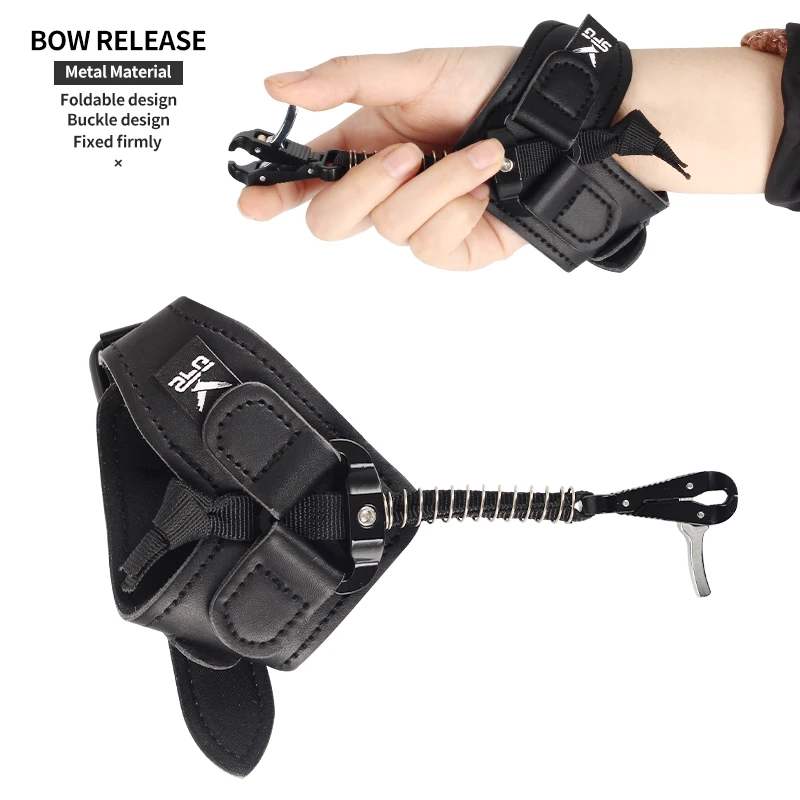 

Archery Leather Wrist Bow Release Adjustable Caliper 360 Degree Rotatable Compound Bow and Arrow Hunting Set Aid Accessories