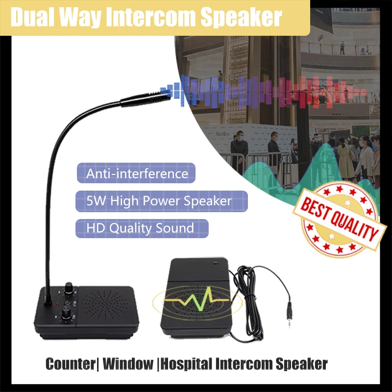 5W Window Intercom Dual Way Intercommunication Microphone Talk Through Glass Intercom Speaker System for Bank Counter Station