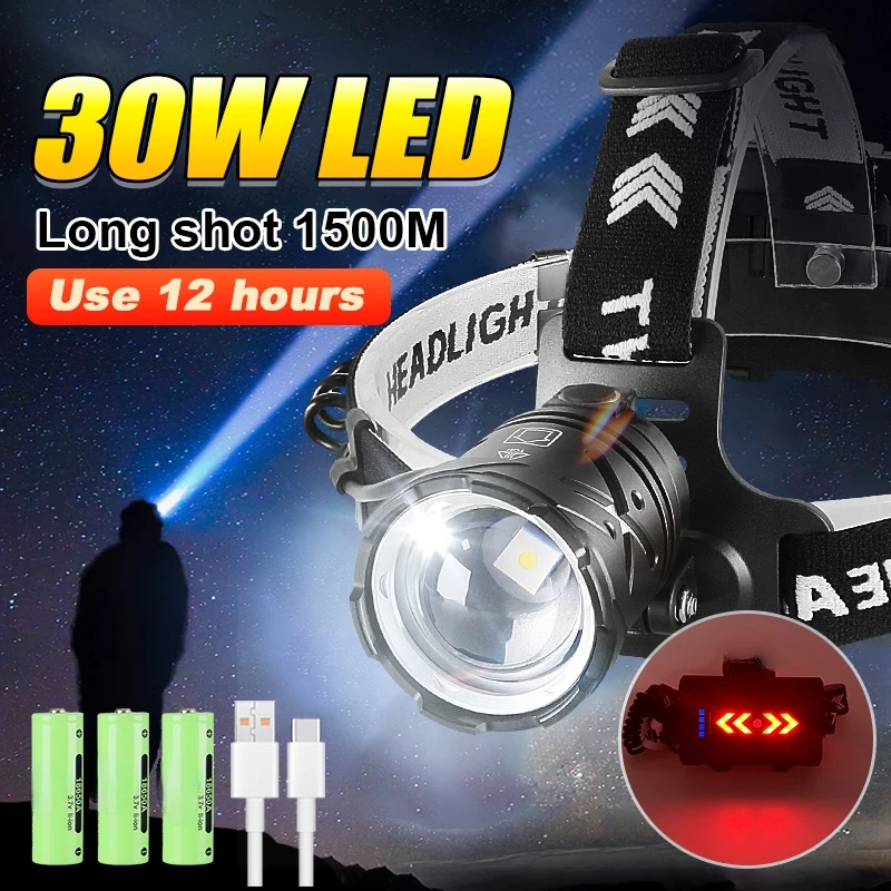 

8000LM Super Bright LED Headlamp High Power USB Rechargeable Headlight Strong Lighting 1500M Headlamp Waterproof Head Flashlight