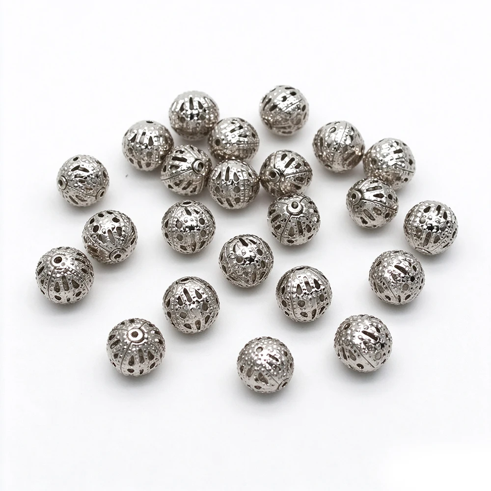30-150Pcs Gold Silber Antike Bronze Filigrane Hohl Ball Spacer Metall Perlen für Schmuck Machen, 6 -12mm – Detail 6
