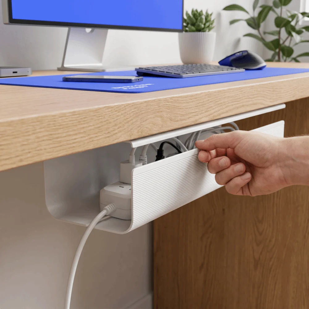 PVC Under Desk Cable Management Tray Large Capacity Adhesive Mount No Punch Cable Organizer Minimalist Design Easy to Storage