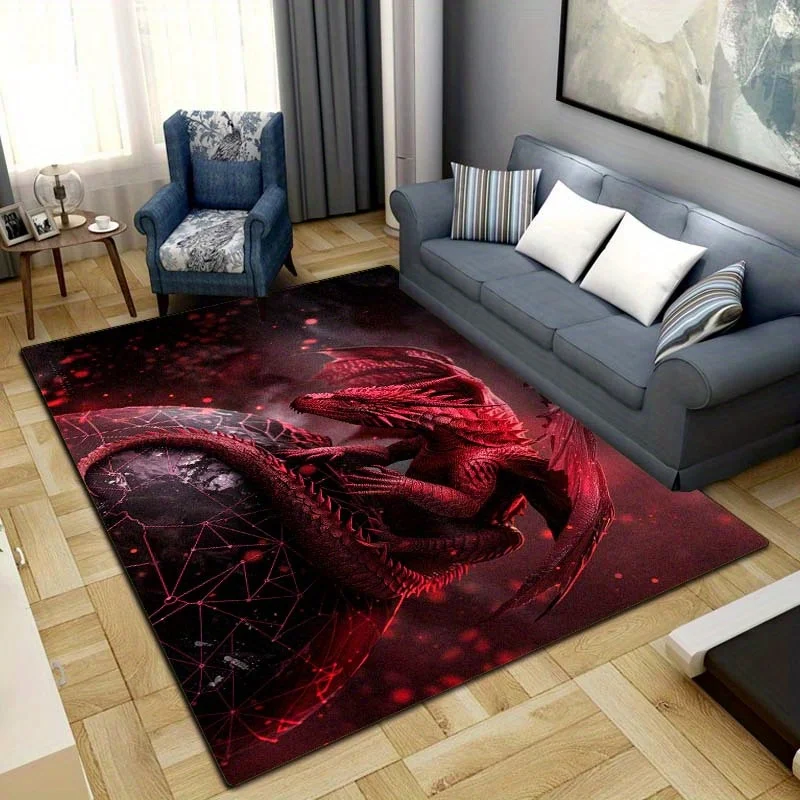 1pc Red Dragon Pattern Area Rug, Versatile Home Decor, Ideal Holiday Gift, Perfect for Office Chair & Office Home Decoration