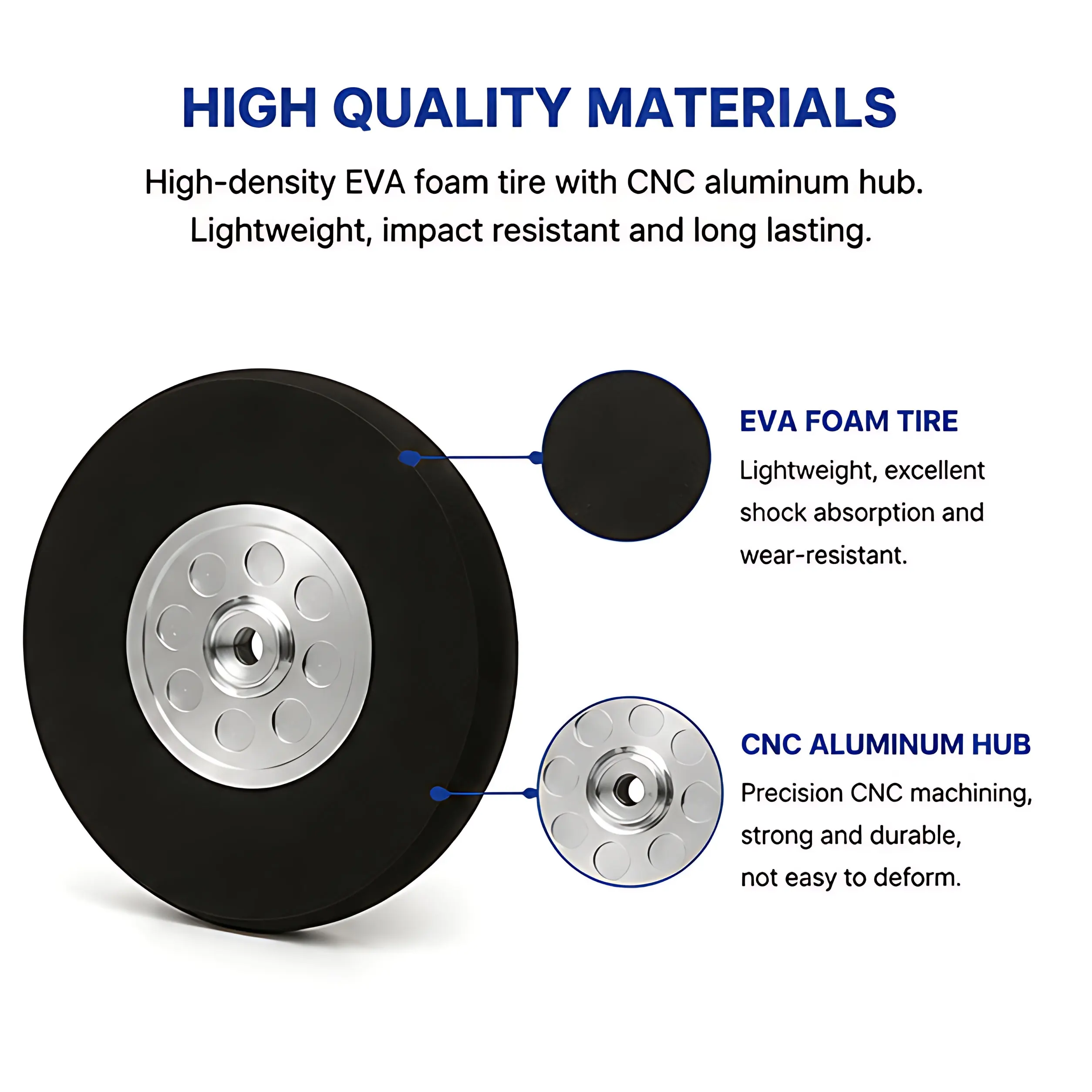 EVA Foam Wheel 1PC 60-75mm for RC Airplane, CNC Aluminum Hub Landing Gear Replacement Tire with Durable Sponge