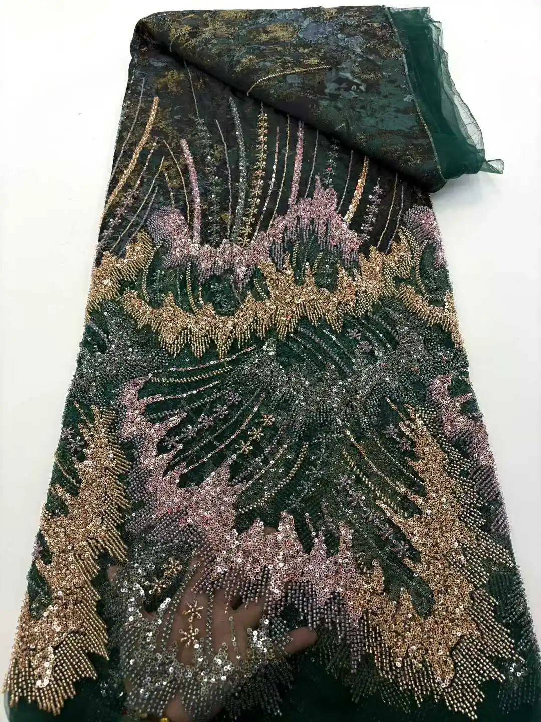 

Luxury Beads Mesh Lace Fabrics Velvet Lace Nigerian African Tulle 2025 French Tulle Beaded Net Lace for Women Evening Dresses