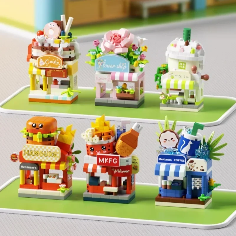 Cartoon Chinese Style Street View Mini Building Blocks Model Toy Educational DIY Assembly Desktop Ornament Kids Birthday Gift