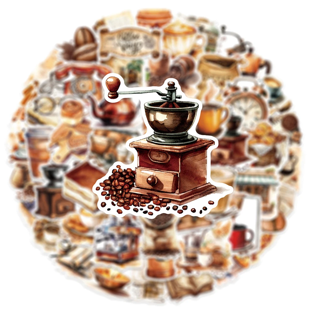 

10/30/50pcs Vintage Cafe Coffee Cartoon Stickers Creative Graffiti Sticker Decoration Water Bottle Fridge Phone Decals Packing