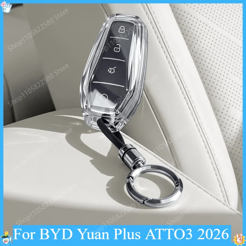 TPU Transparent Car Key Fob Cover For BYD Yuan Plus ATTO3 2026 Anti-drop Key Case Shell Auto Accessories