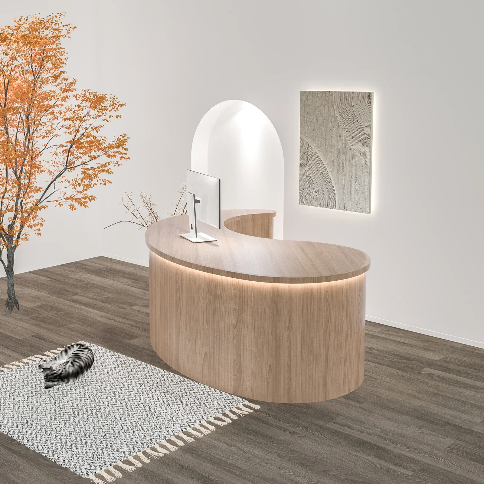 Special-shaped reception front desk log color arc checkout page