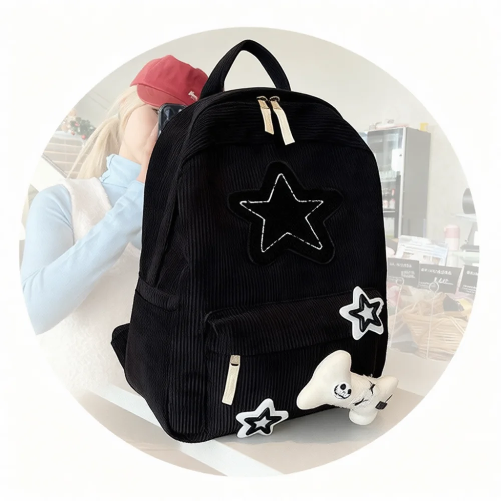 Star Embroidered Backpack Women Japanese School Style College Bag Practical Travel Knapsack Teen Daily Laptop Pack