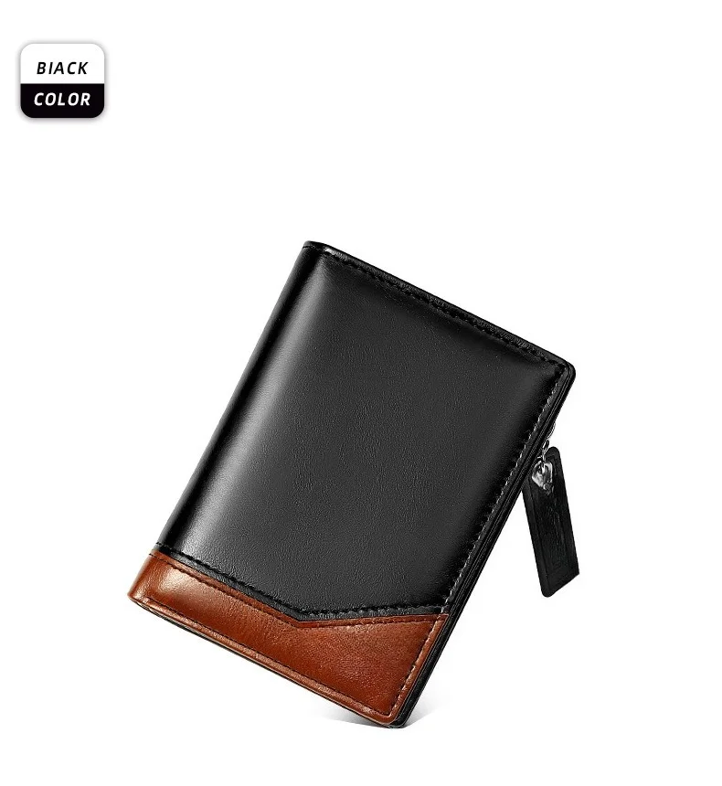 Schlanke Herren-Geldbörse mit RFID-Schutz aus PU-Leder, Minimalistisches Design, Schwarz, mit Bargeldfach und Reißverschluss-Münzfach, Reisezubehör – Detail 11