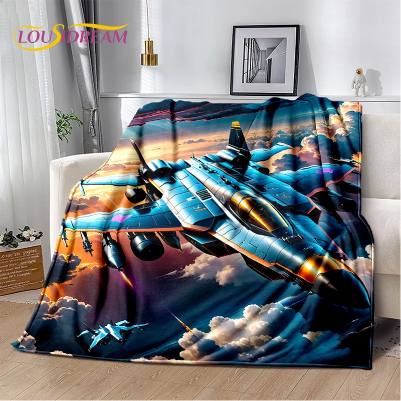 3D Space Spitfire Aircraft  Air Force Jet Fighter Cartoon Blanket,Soft Throw Blanket for Home Bedroom Bed Sofa Cover Child Gift