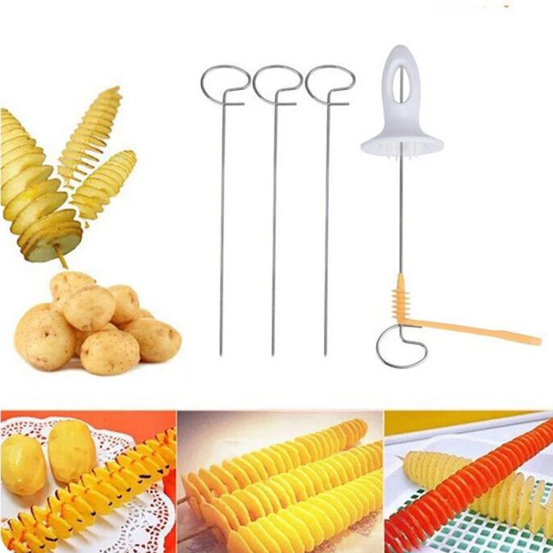 3 String Rotate Potato Slicer Spiral Cutter Twisted Potato Slice Cutter Spiral Potato Tornado Chips Making Tool Kitchen Gadgets