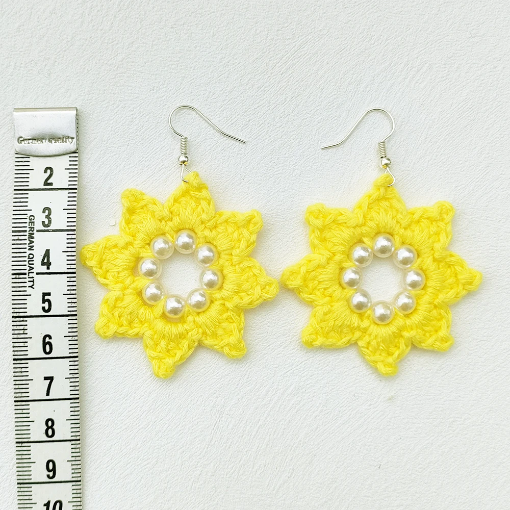 Pearl Sunflower Earrings for Women Crochet Fashion Flower Drop Accessories Boho Girls Party Holiday Jewelry image 3