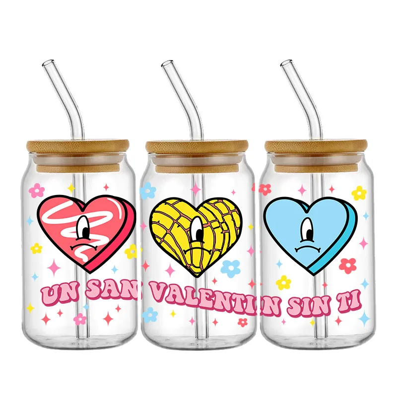 Valentine's Day UV DTF Transfers Stickers Happy Love Cup Wraps 16oz Libbey Glass Can Waterproof DIY Personalize Sticker Labels
