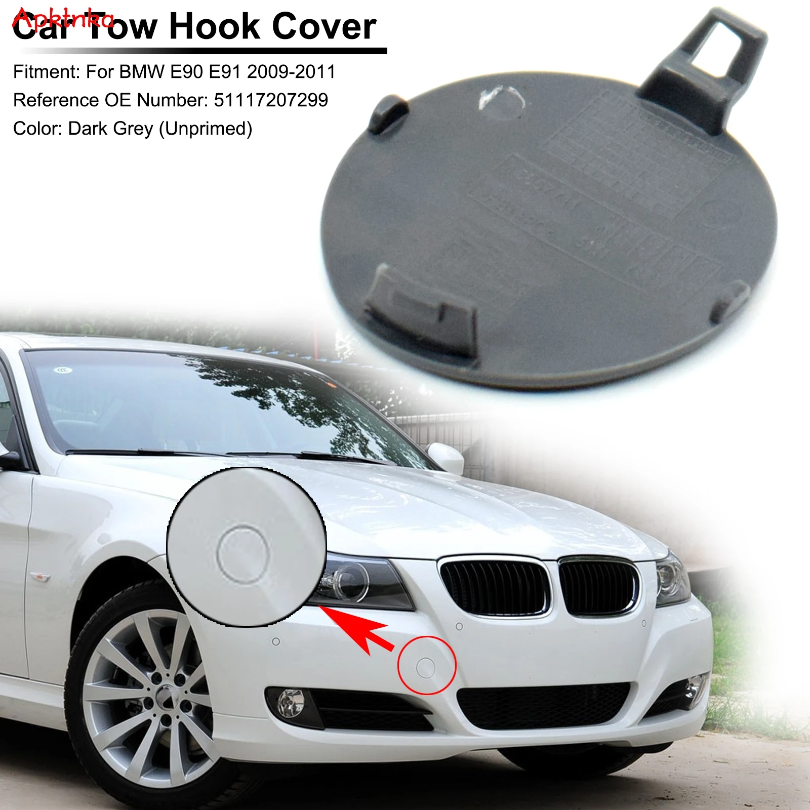 APKTNKA Unprimed Front Bumper Tow Eye Hook Cover For BMW 3 Series 328i XDrive 335i 320d 318i 320d 335d Towing Trim Lid Cap