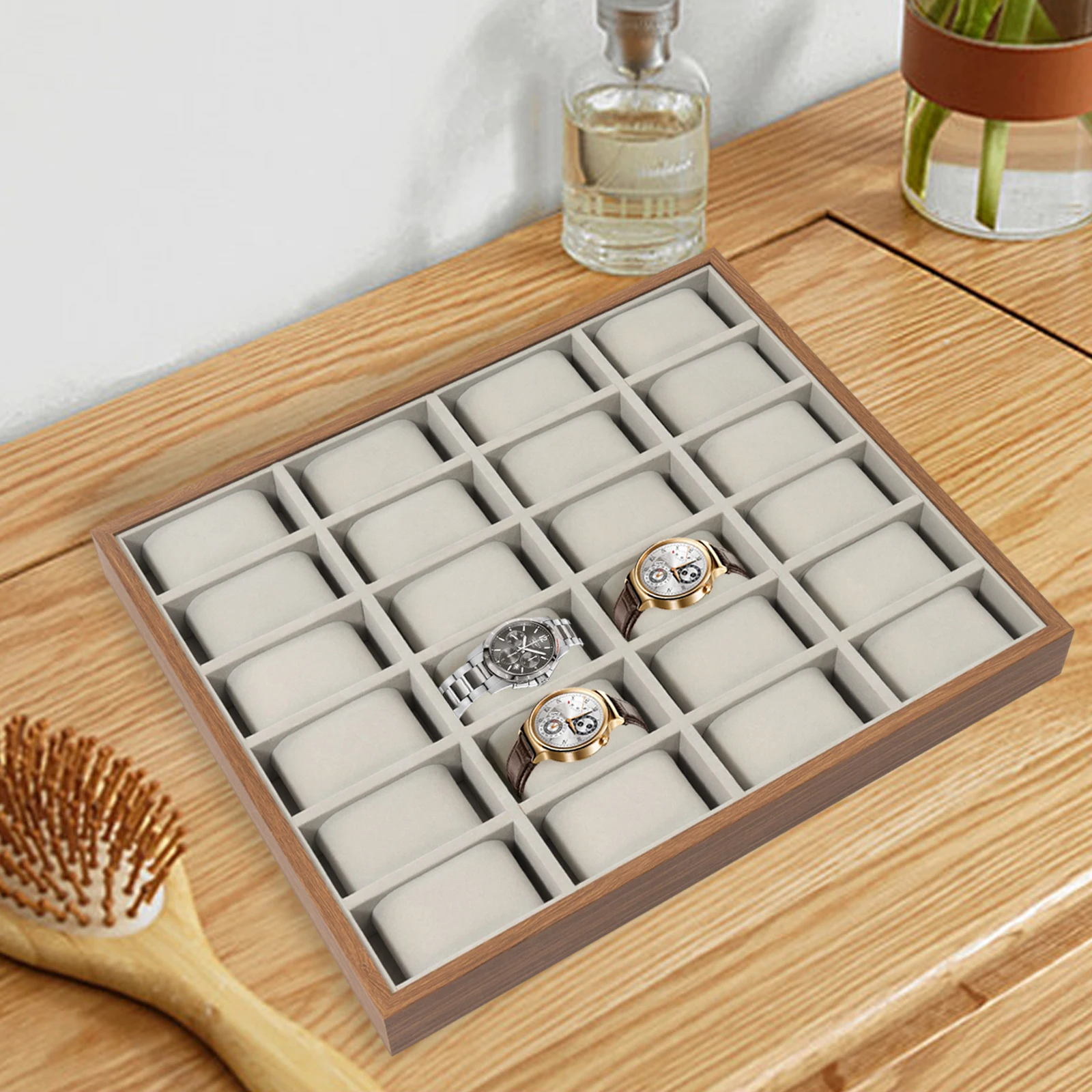 

24-Slot Wooden Watch Box Detachable Pillows Soft Flannelette Lining Display Storage for Watches Jewelry Valuables