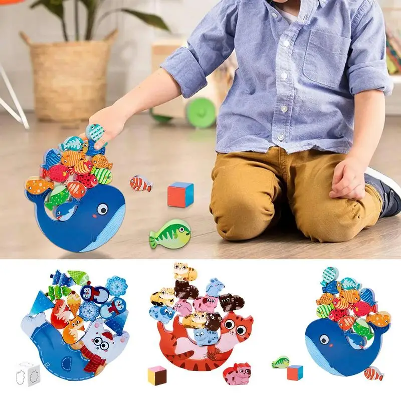 

Montessori Wooden Balance Blocks Toys For Children Animal Building Stacking High Board Games Wood Toy Boys Kids Gift