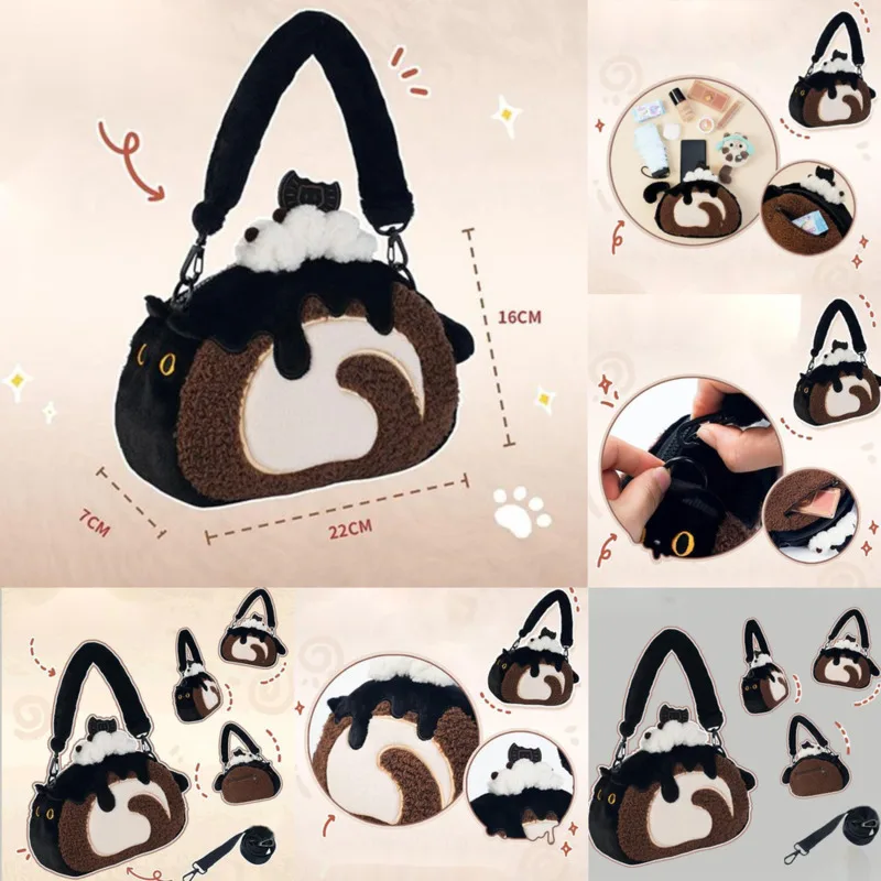 Cat Cake Tote Bag Y2K Swiss Roll Itabag Kawaii Lolita Plush Bag Handheld Cute Shoulder Nylon Crossbody Bag Baby Bag Girls NEW