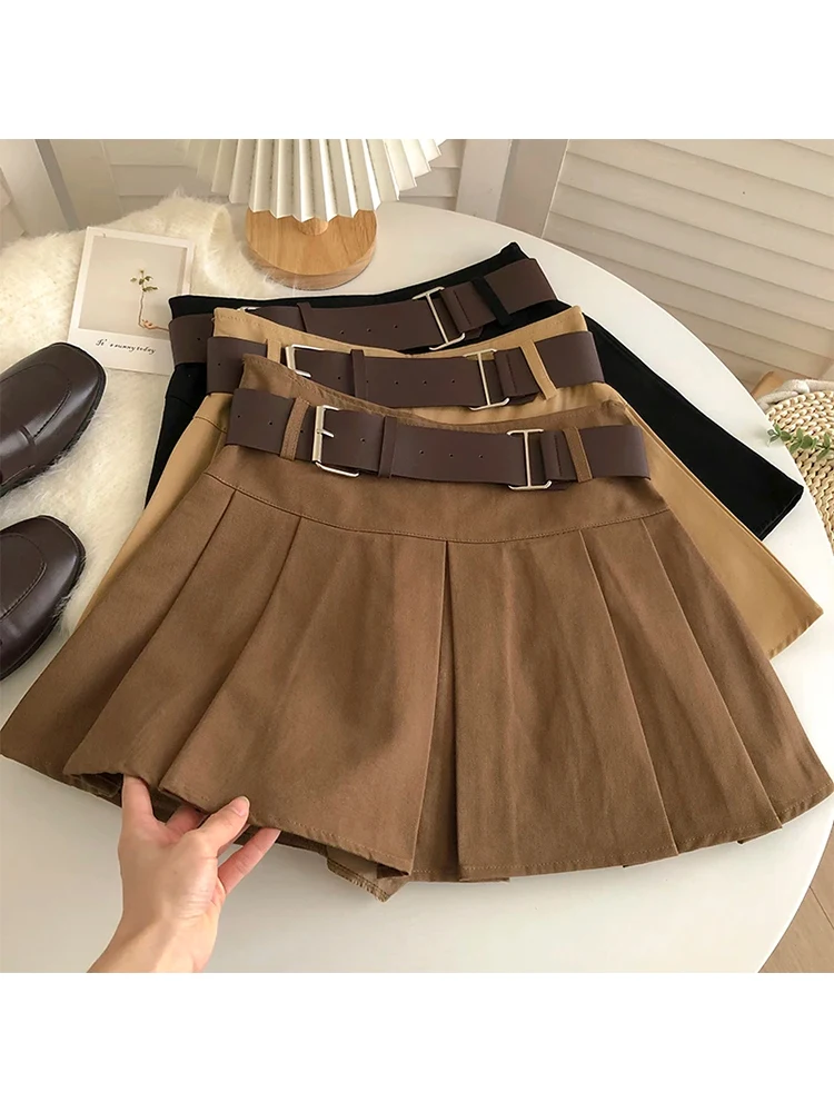 

Women's Khaki A-line Pleated Skirt 90s Aesthetic Vintage Y2k Skirt Harajuku Korean Mini Skirts 2000s Fashion Clothes Summer 2024